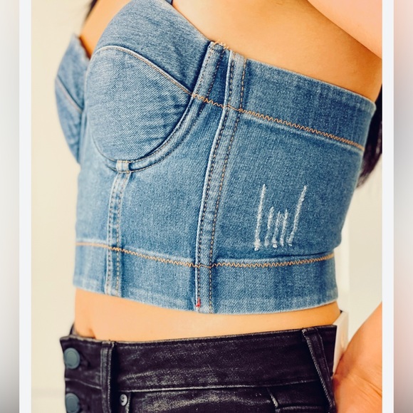 Denim Crop Top Bustier Corset Top Strapless Denim Corset Western Top - Picture 3 of 4